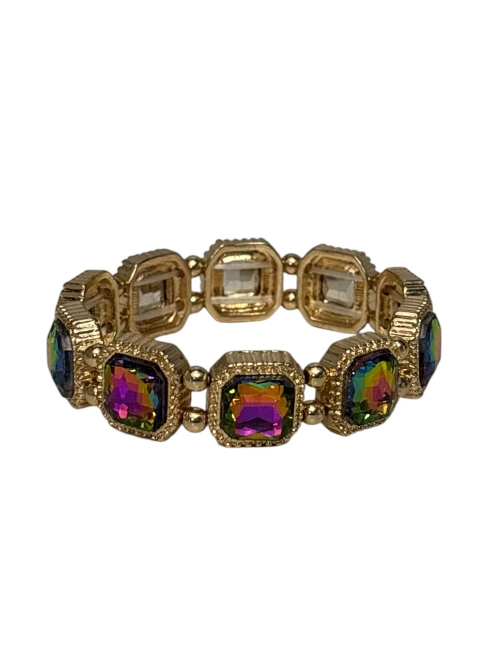 Volcano Gold Stretch Bracelet with Multi-Colored Crystal Stones